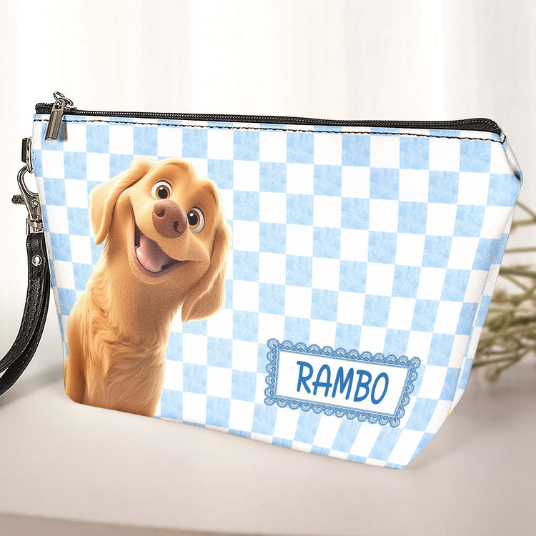Retro Checkered Floral Stripe Makeup Bag For Pet Lover - Personalized Cosmetic Bag 6