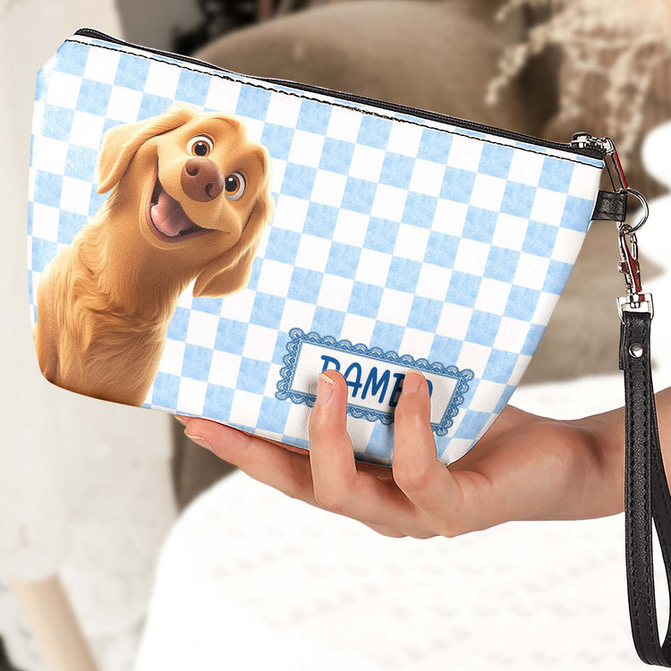 Retro Checkered Floral Stripe Makeup Bag For Pet Lover - Personalized Cosmetic Bag 7