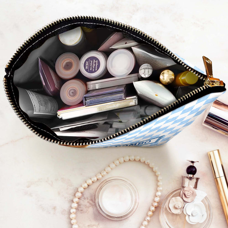 Retro Checkered Floral Stripe Makeup Bag For Pet Lover - Personalized Cosmetic Bag 8