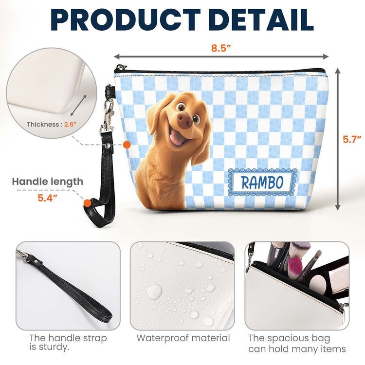 Retro Checkered Floral Stripe Makeup Bag For Pet Lover - Personalized Cosmetic Bag 9