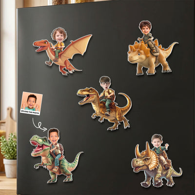 Riding Dinosaur - Gifts For Son, Grandson, Little Boys - Personalized Magnet