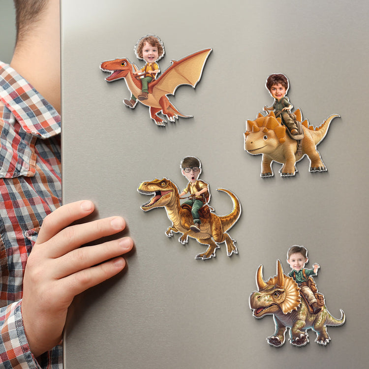 Riding Dinosaur - Gifts For Son, Grandson, Little Boys - Personalized Magnet 2