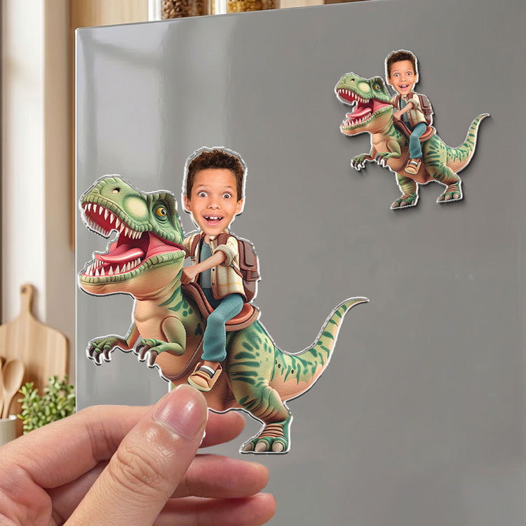 Riding Dinosaur - Gifts For Son, Grandson, Little Boys - Personalized Magnet 4