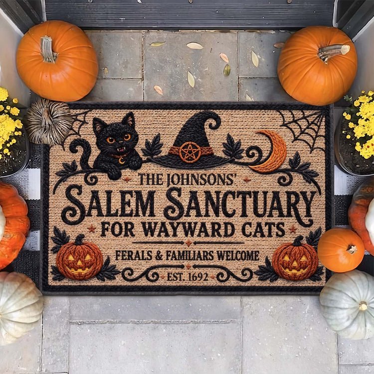 Salem Sanctuary For Wayward Cats Ferals And Familiars Welcome - Personalized Doormat 1