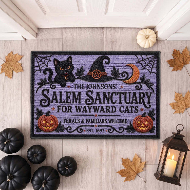 Salem Sanctuary For Wayward Cats Ferals And Familiars Welcome - Personalized Doormat 3