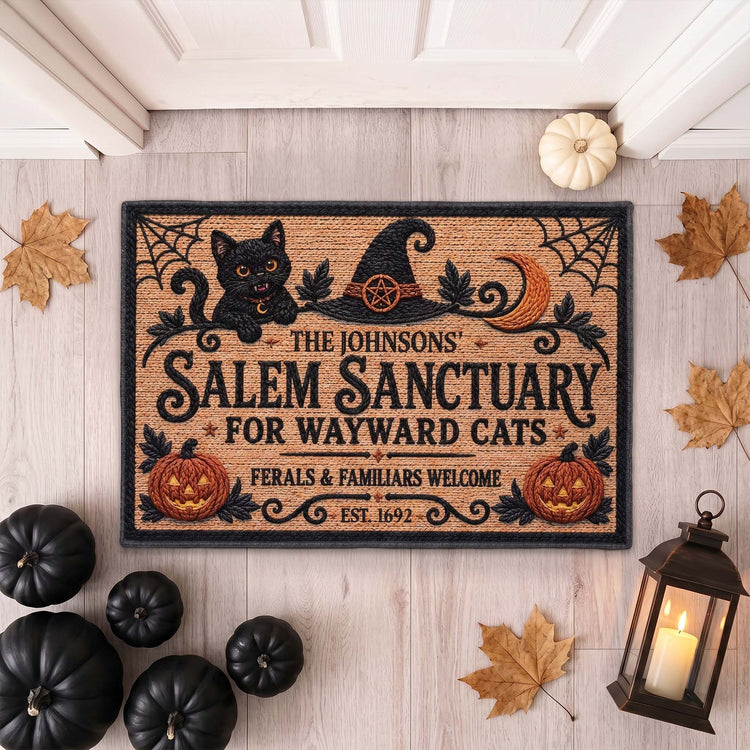 Salem Sanctuary For Wayward Cats Ferals And Familiars Welcome - Personalized Doormat 4
