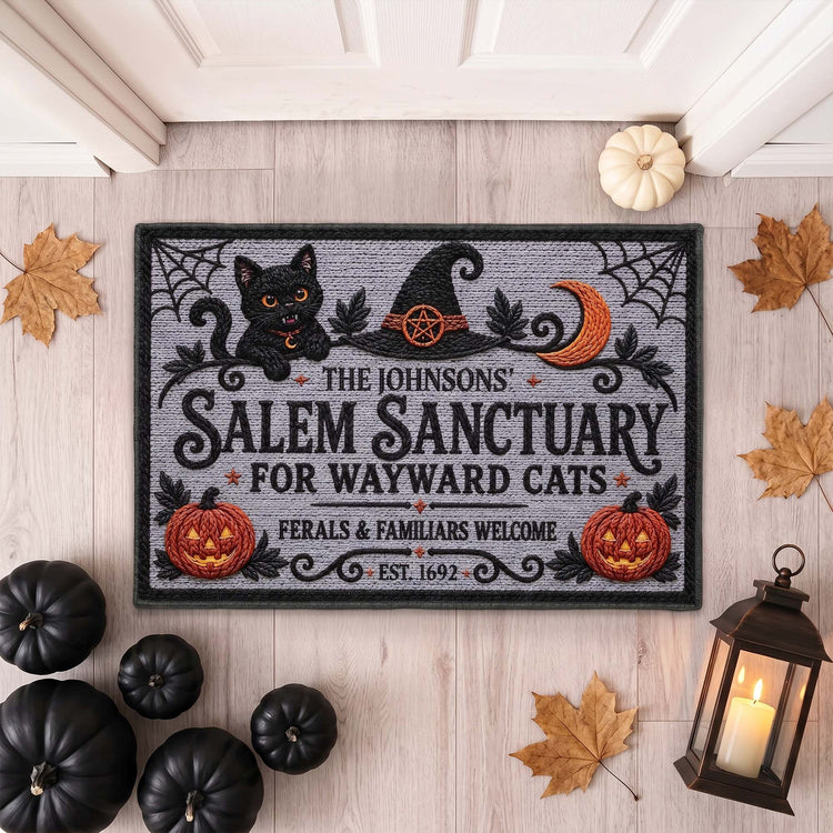 Salem Sanctuary For Wayward Cats Ferals And Familiars Welcome - Personalized Doormat 5