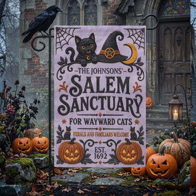 Salem Sanctuary For Wayward Cats Ferals And Familiars Welcome - Personalized Flag