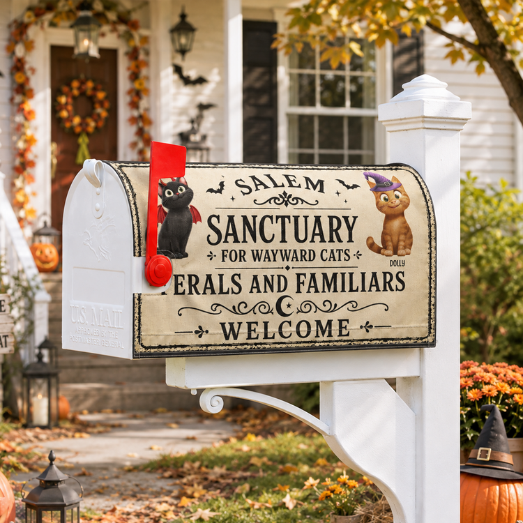 Salem Sanctuary For Wayward Cats Ferals And Familiars Welcome - Personalized Mailbox Cover 3