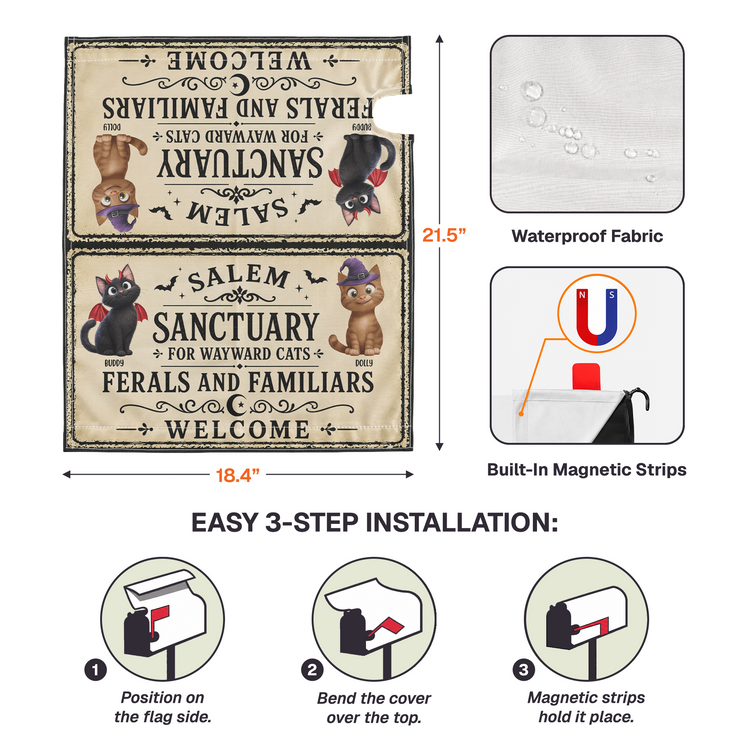 Salem Sanctuary For Wayward Cats Ferals And Familiars Welcome - Personalized Mailbox Cover 5