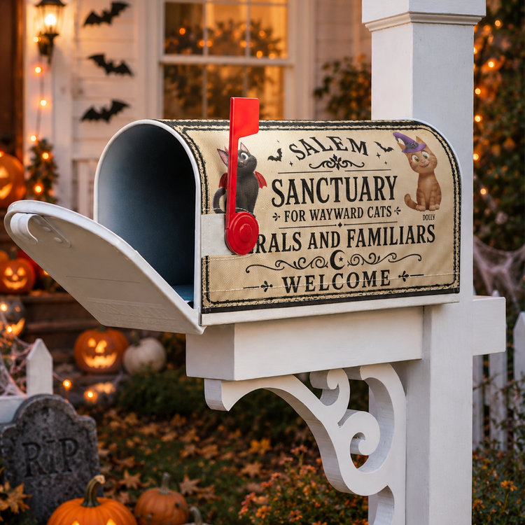 Salem Sanctuary For Wayward Cats Ferals And Familiars Welcome - Personalized Mailbox Cover 6