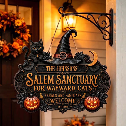 Salem Sanctuary For Wayward Cats Ferals And Familiars Welcome - Personalized Wood Sign 2