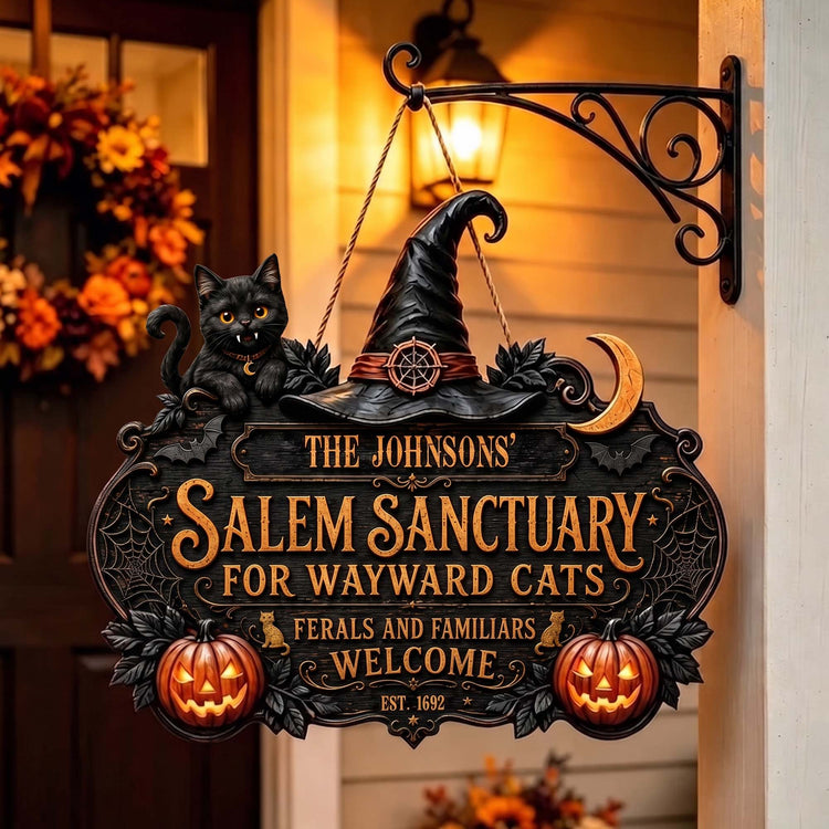 Salem Sanctuary For Wayward Cats Ferals And Familiars Welcome - Personalized Wood Sign 2