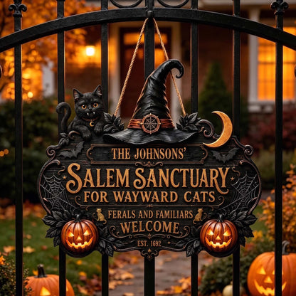 Salem Sanctuary For Wayward Cats Ferals And Familiars Welcome - Personalized Wood Sign 4