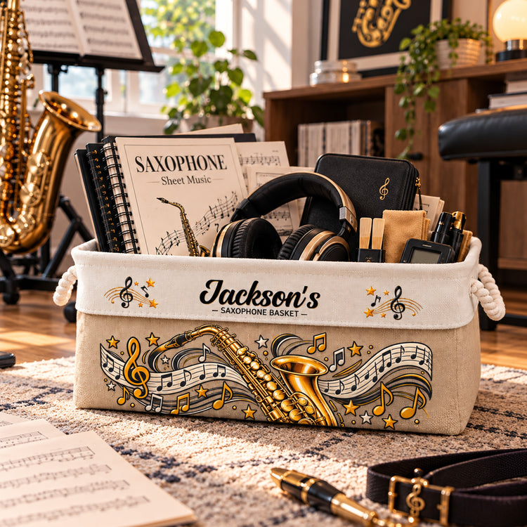 Saxophone Musician Gift Sax Player For Band Student, Music Teacher, Saxophone Player - Personalized Storage Basket 2