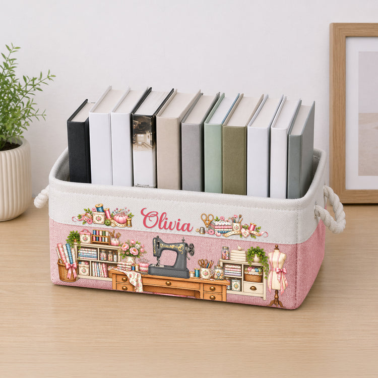 Sewing Basket, Craft Basket Custom Sewing Machine & Birth Flower - Personalized Storage Basket 2
