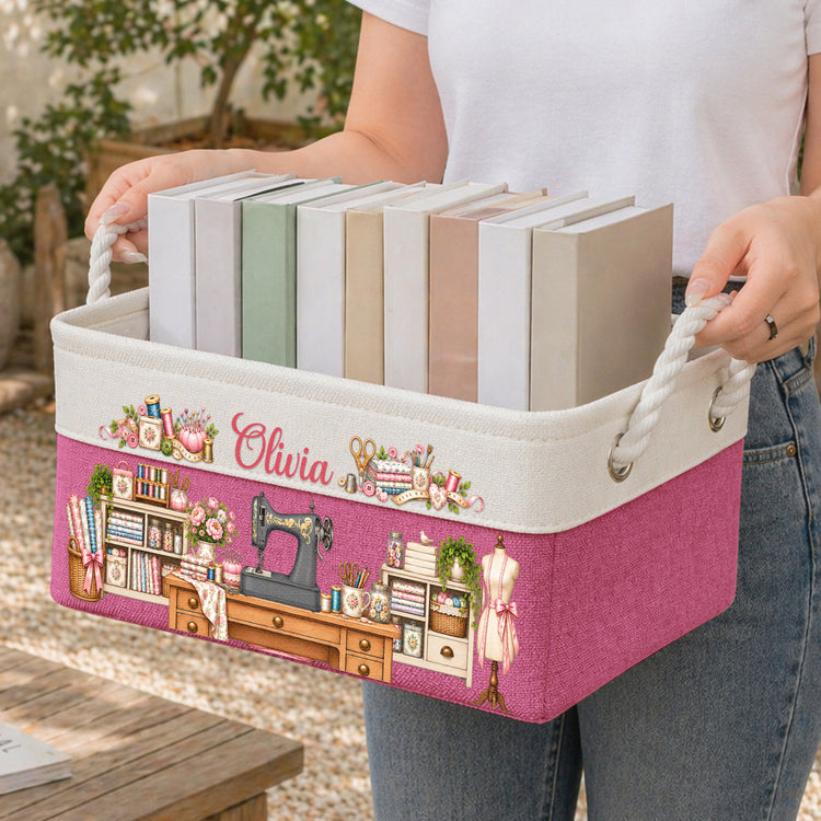 Sewing Basket, Craft Basket Custom Sewing Machine & Birth Flower - Personalized Storage Basket 3