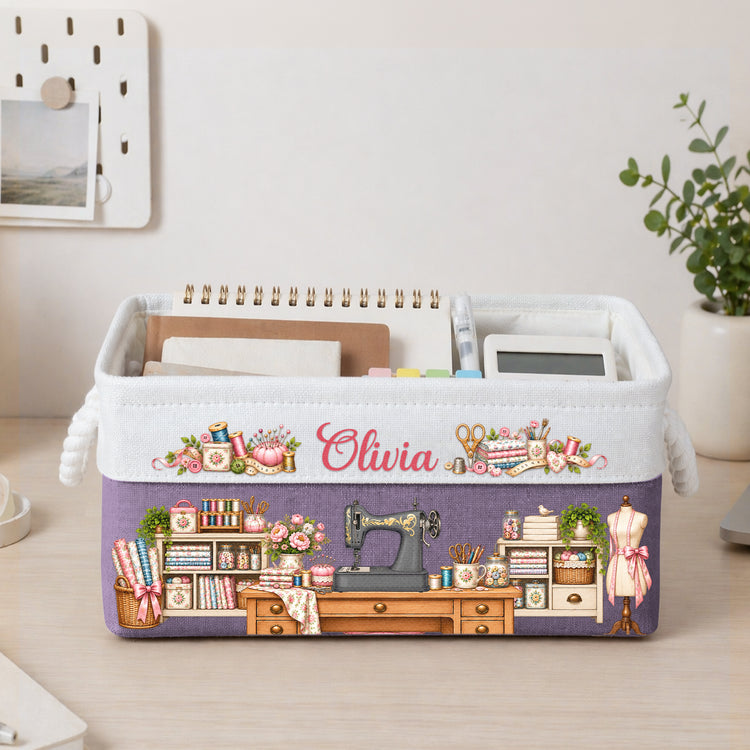 Sewing Basket, Craft Basket Custom Sewing Machine & Birth Flower - Personalized Storage Basket 4