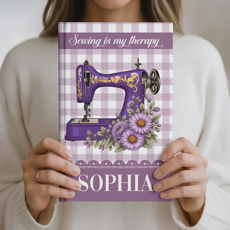 Sewing Journal, Custom Sewing Machine & Birth Flowers Gift For Sewing Lover , Tailors - Personalized Journal 1