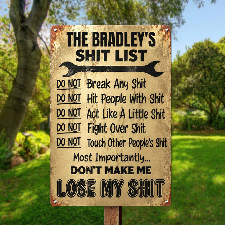 Sht List - Funny Sign For Men Cave, Women Cave - Gift For Mom, Dad - Personalized Metal Sign 2