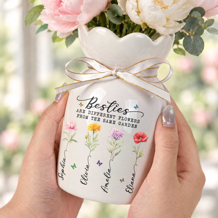 Sisters Are Different Flowers From The Same Garden Custom Name & Birth Flowers - Personalized Vase 6
