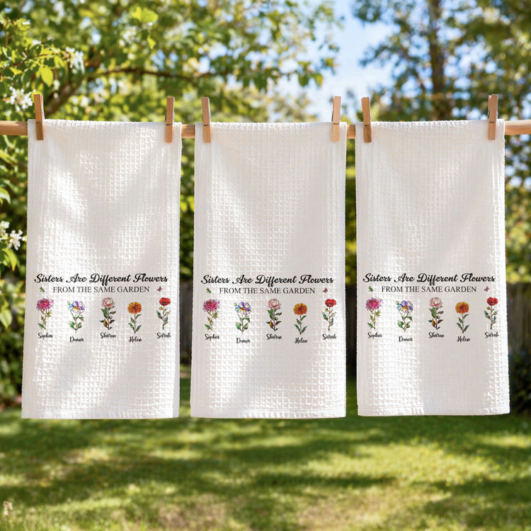 Sisters Are Different Flowers Gift For Her - Personalized Kitchen Towel 2