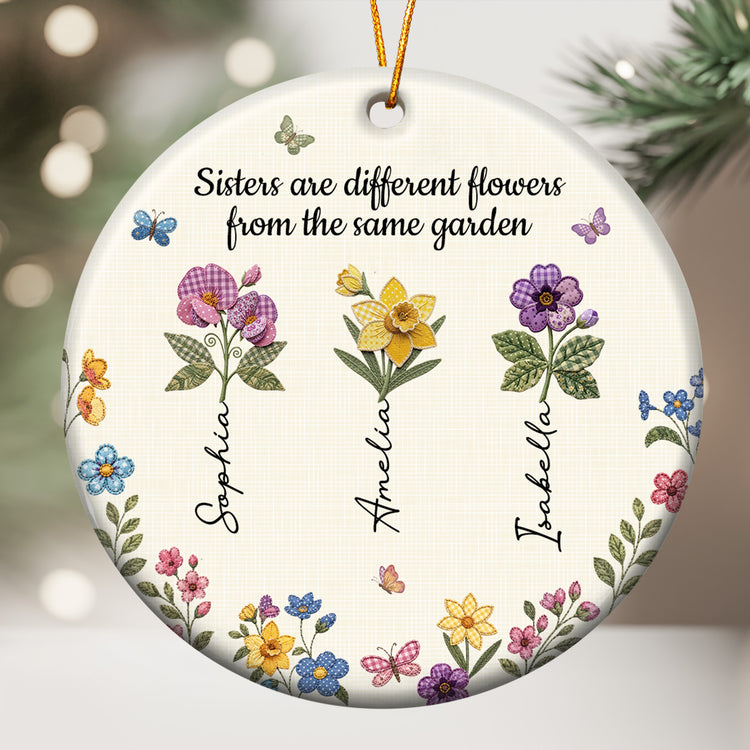 Sisters Are Different Flowers Patchwork Birth Flower Print - Personalized Ornament 1