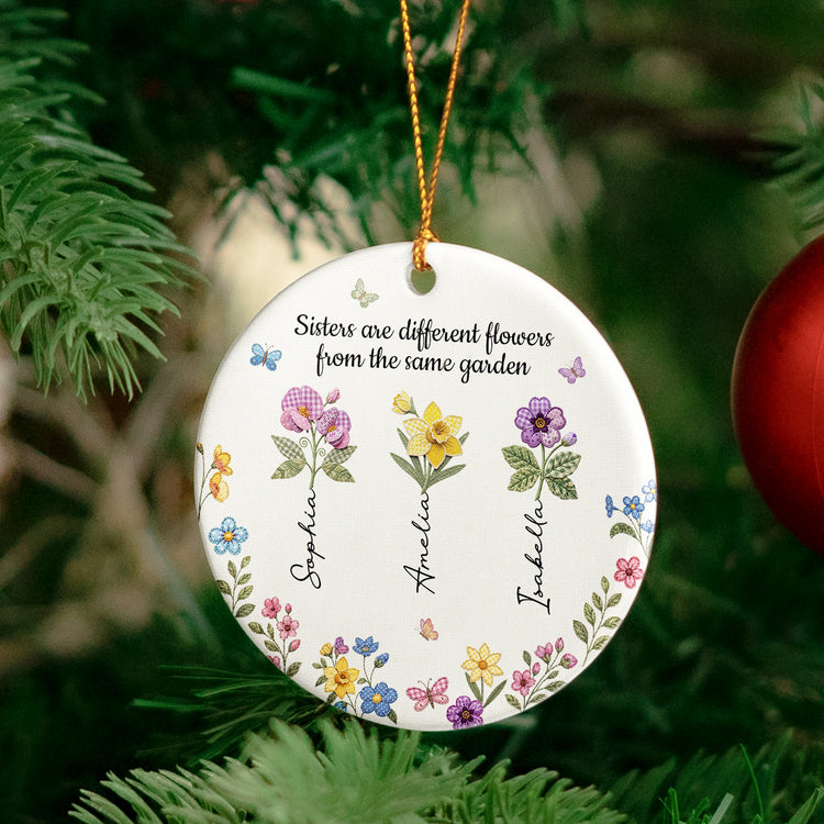 Sisters Are Different Flowers Patchwork Birth Flower Print - Personalized Ornament 3
