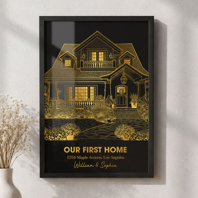 Sketch Line Art Home Sweet Home Foil Printed Wall Art - Personalized Poster