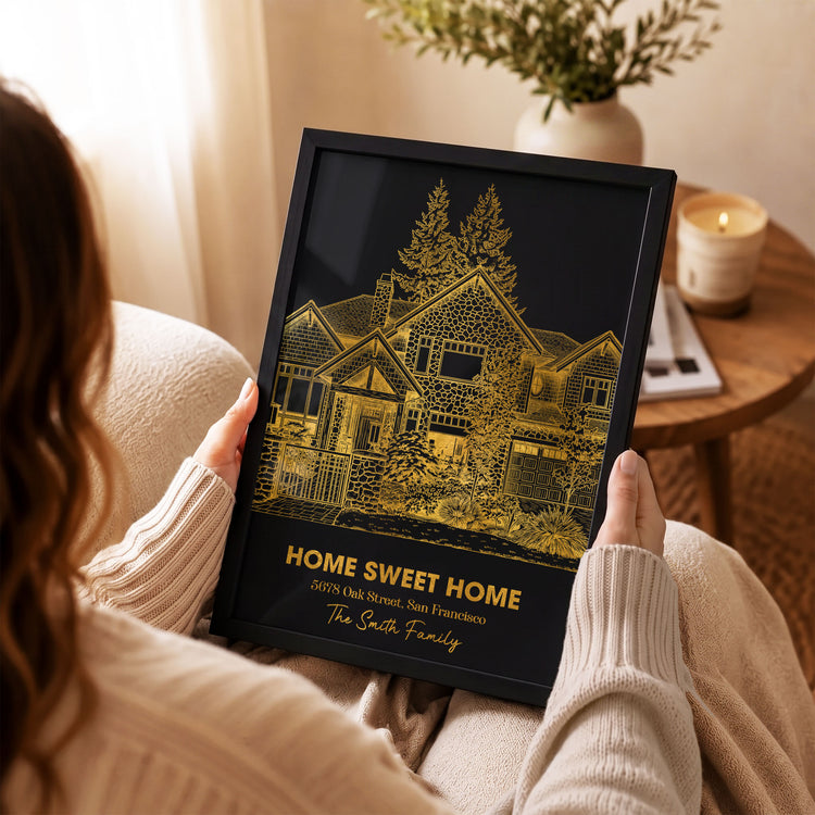 Sketch Line Art Home Sweet Home Foil Printed Wall Art - Personalized Poster 3
