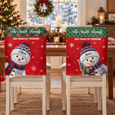 Snowman Family 250 Years Of Freedom - Personalized Chair Back Cover