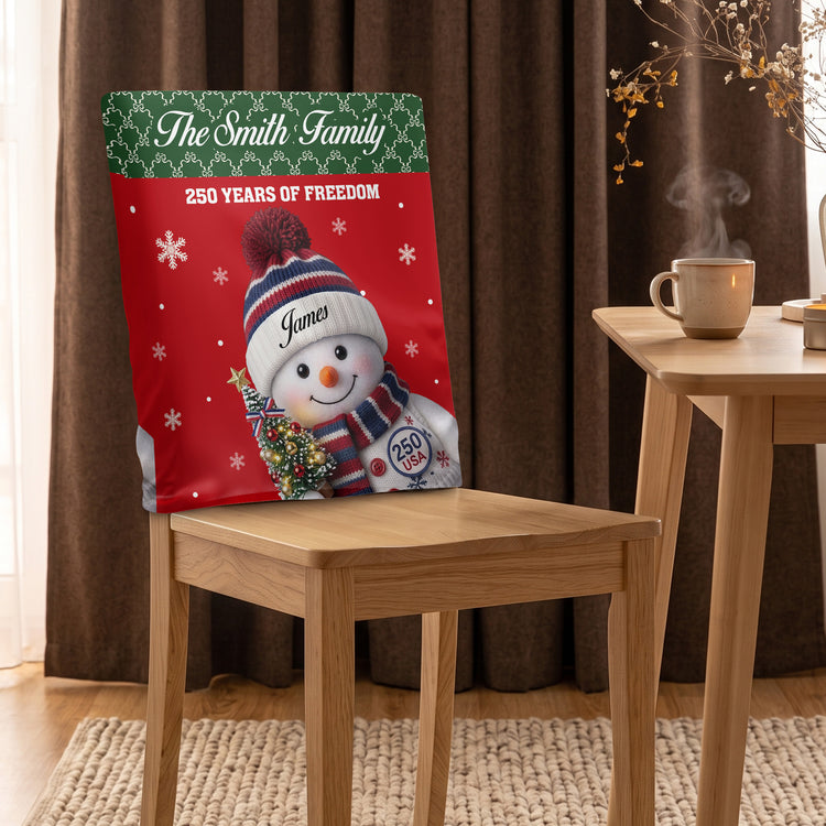 Snowman Family 250 Years Of Freedom - Personalized Chair Back Cover 3