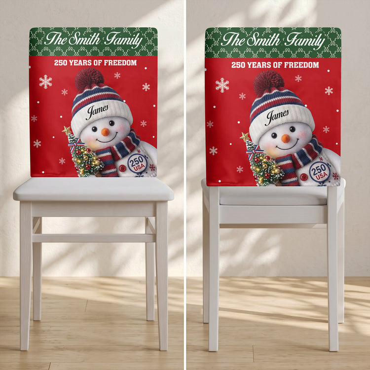Snowman Family 250 Years Of Freedom - Personalized Chair Back Cover 4