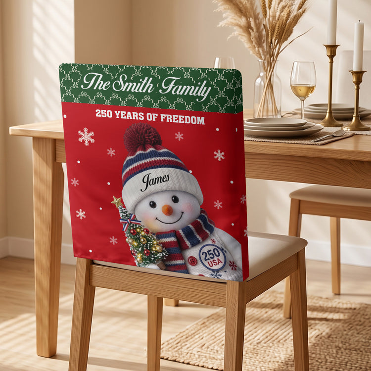 Snowman Family 250 Years Of Freedom - Personalized Chair Back Cover 6