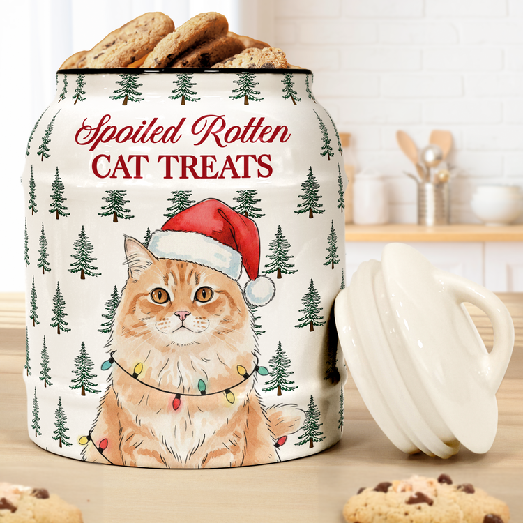 Spoiled Rotten Custom Pet Photo Watercolor Art Christmas - Personalized Cookie Jar 2