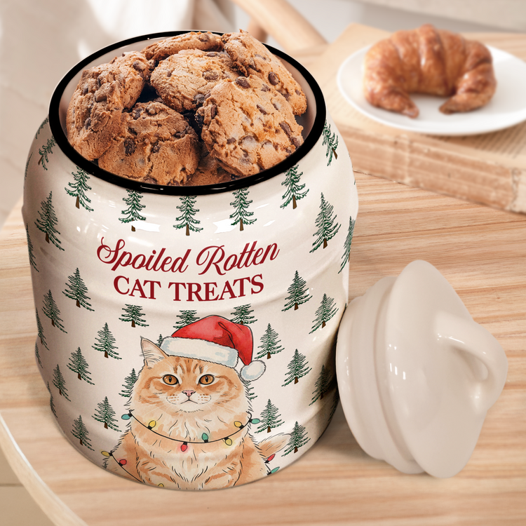 Spoiled Rotten Custom Pet Photo Watercolor Art Christmas - Personalized Cookie Jar 4