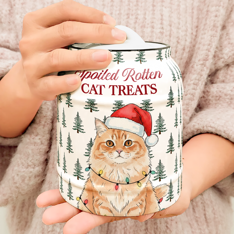 Spoiled Rotten Custom Pet Photo Watercolor Art Christmas - Personalized Cookie Jar 5