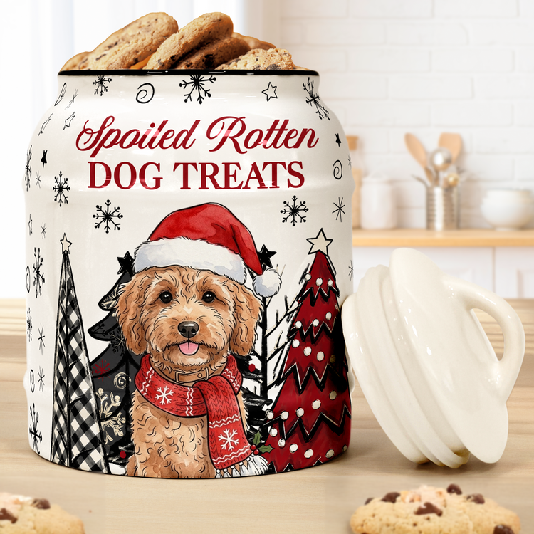 Spoiled Rotten Dog Treats Custom Pet Photo Watercolor Art - Personalized Cookie Jar 2