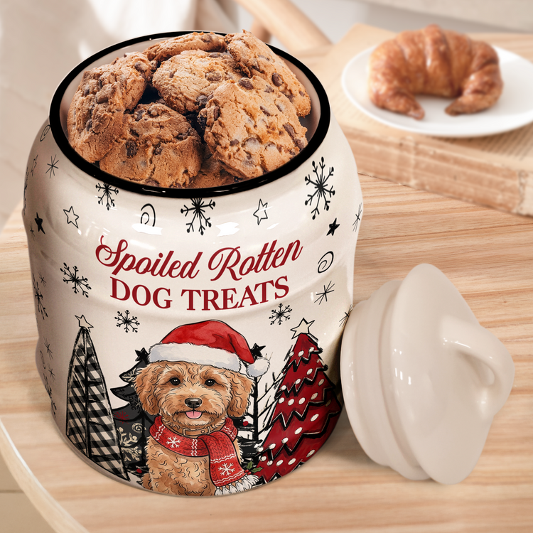Spoiled Rotten Dog Treats Custom Pet Photo Watercolor Art - Personalized Cookie Jar 4