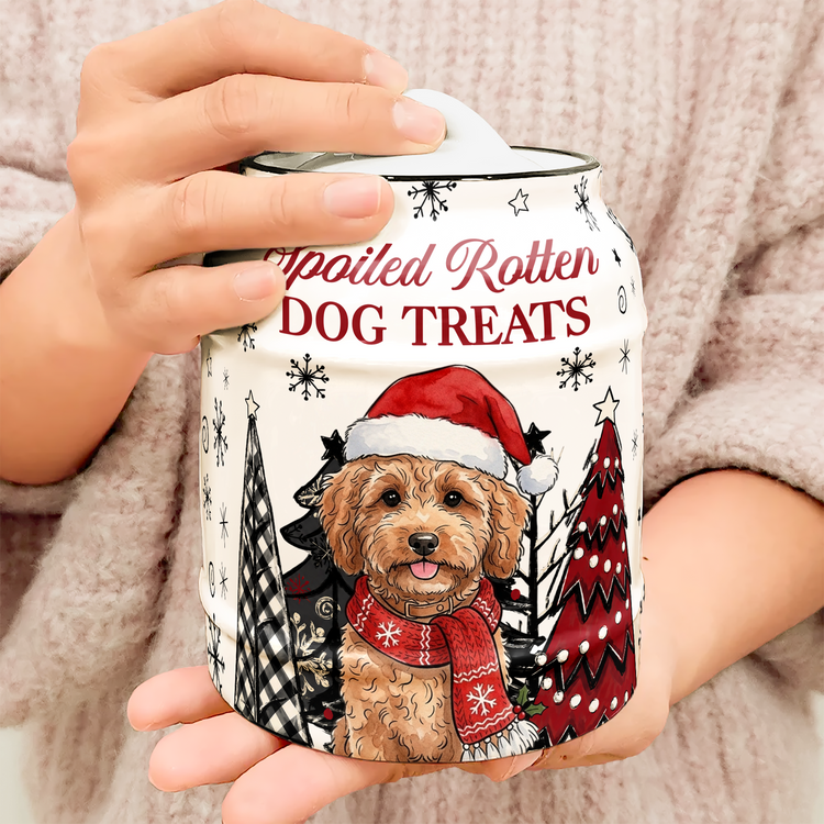 Spoiled Rotten Dog Treats Custom Pet Photo Watercolor Art - Personalized Cookie Jar 5