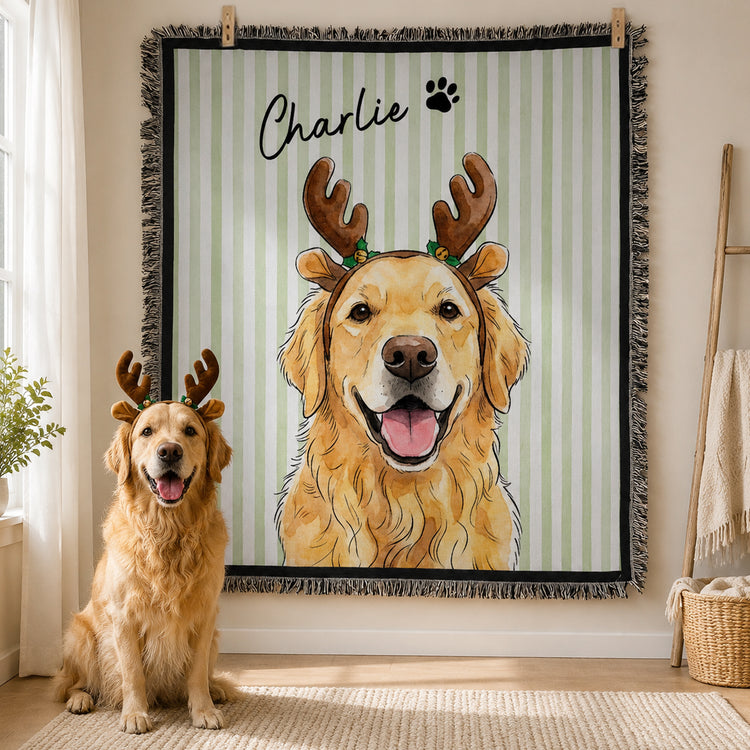 Stripe Blanket Custom Pet Poitrait Watercolor Art - Personalized Blanket 1