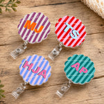 Stripe Shadow Initials Gift For Teacher Nurse Coworker - Personalized Acrylic Badge Reel 1