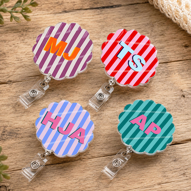 Stripe Shadow Initials Gift For Teacher Nurse Coworker - Personalized Acrylic Badge Reel 1