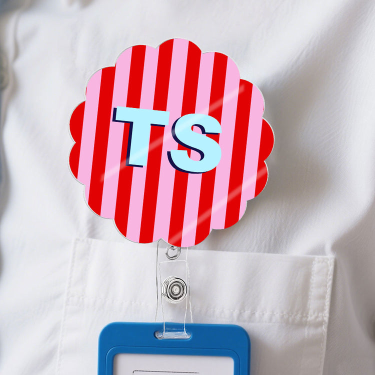 Stripe Shadow Initials Gift For Teacher Nurse Coworker - Personalized Acrylic Badge Reel 2