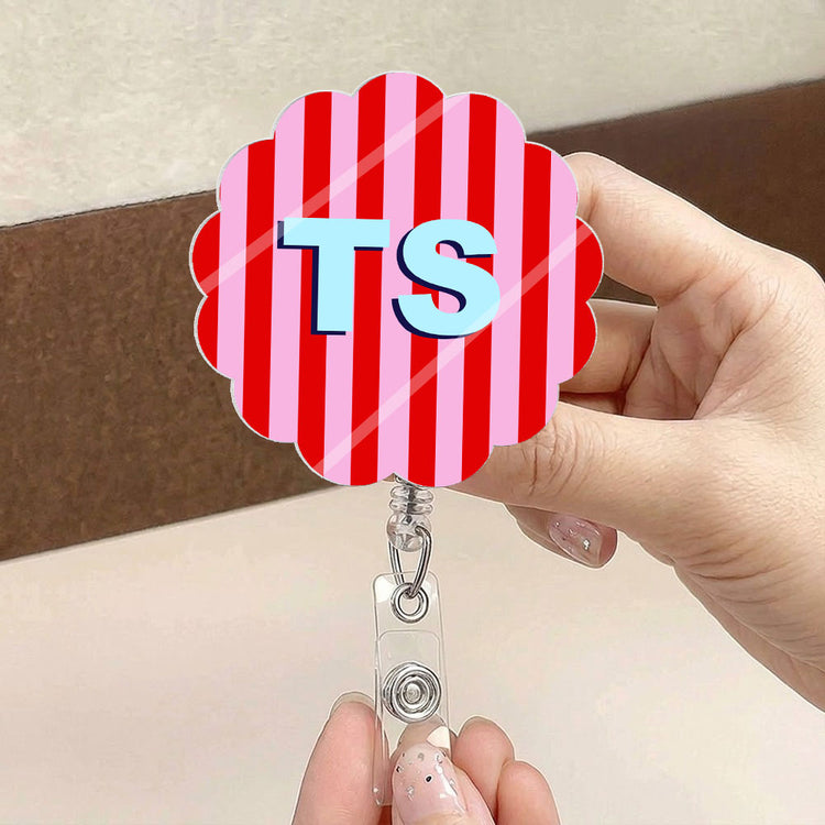 Stripe Shadow Initials Gift For Teacher Nurse Coworker - Personalized Acrylic Badge Reel 3