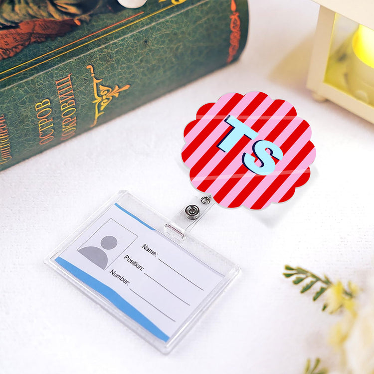 Stripe Shadow Initials Gift For Teacher Nurse Coworker - Personalized Acrylic Badge Reel 4