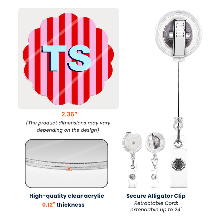 Stripe Shadow Initials Gift For Teacher Nurse Coworker - Personalized Acrylic Badge Reel 5