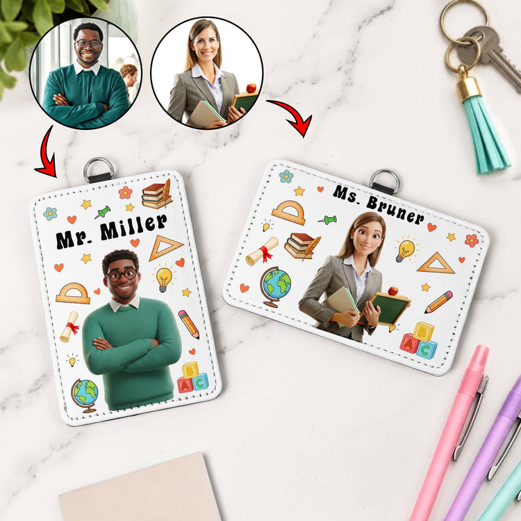 Teacher Cartoon Version - Personalized Badge Holder 1