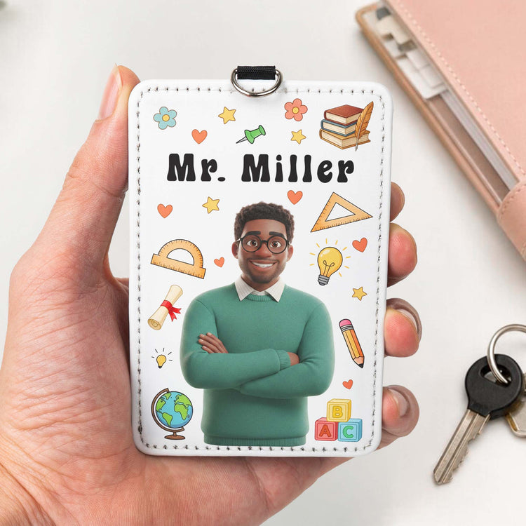 Teacher Cartoon Version - Personalized Badge Holder 2