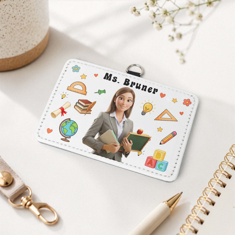 Teacher Cartoon Version - Personalized Badge Holder 3